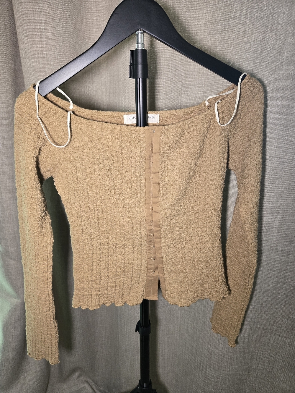 Stitch + Feather Brown Textured Long-Sleeve Blouse
